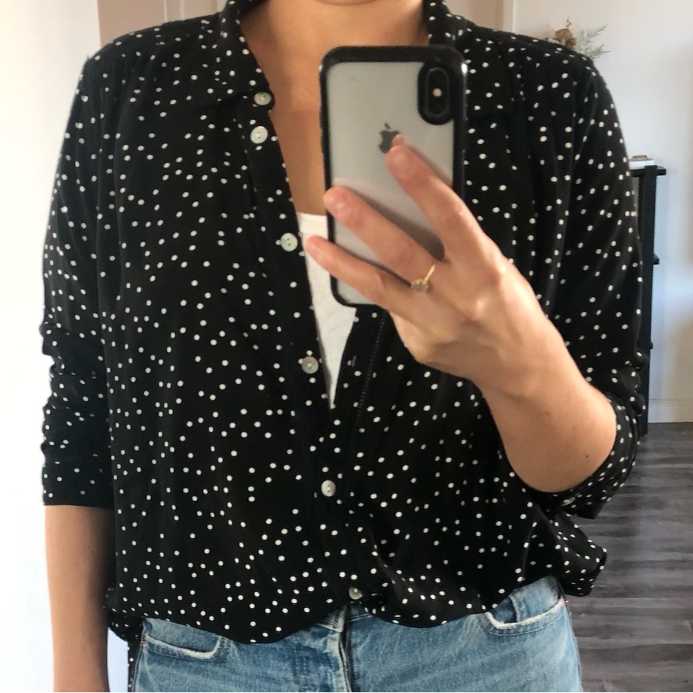 Roxy Black and White Polka Dot Button Up Blouse